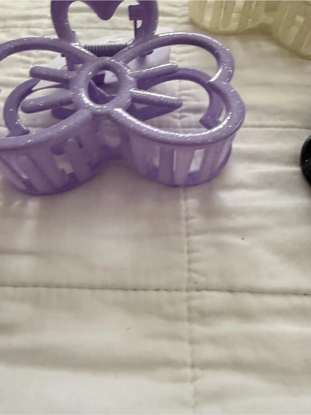 Sparkle Bow Hair Claw Clip Trio - Purple, Black, Cream